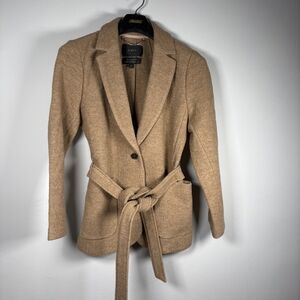 J. Crew Italian Boiled 100% Wool Camel Belted Blazer Women's Size 10